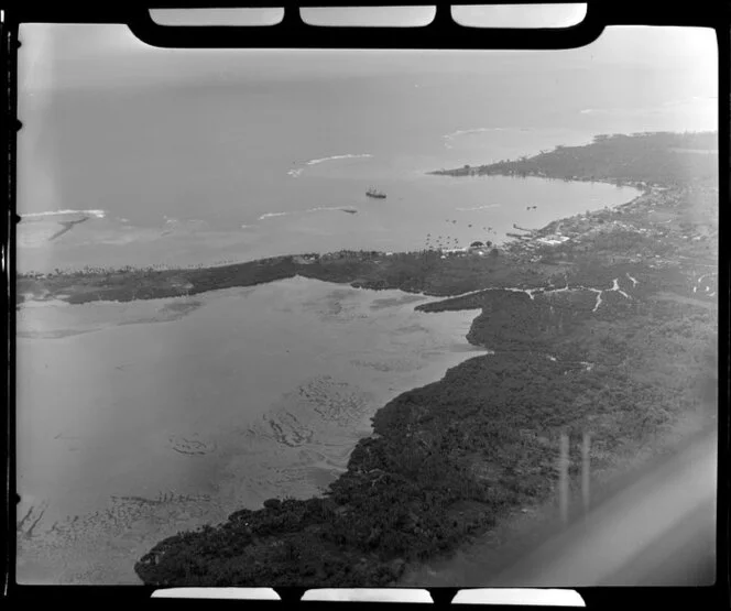 Apia, Upolu, Samoa, showing village and bay