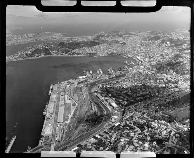 Wellington City, showing harbour, shipping and railway yards