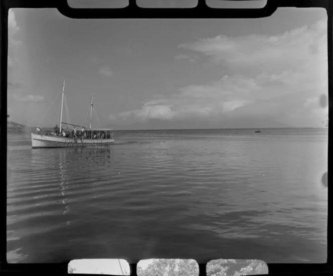 Papeete waterfront, Tahiti, showing ferry boat carrying passengers