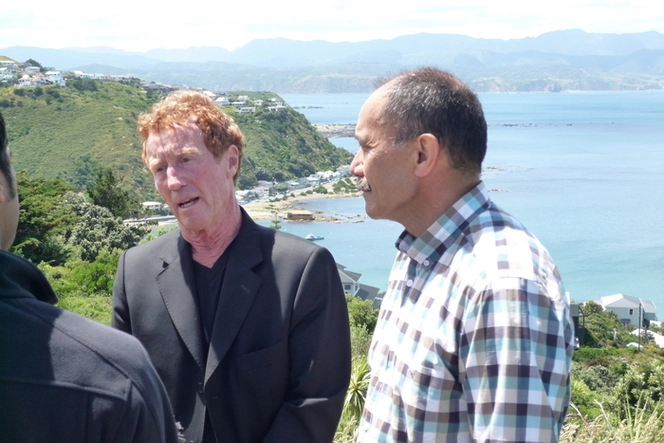 Reporter interviewing Geoff Chapple and Sir Jerry Mateparae