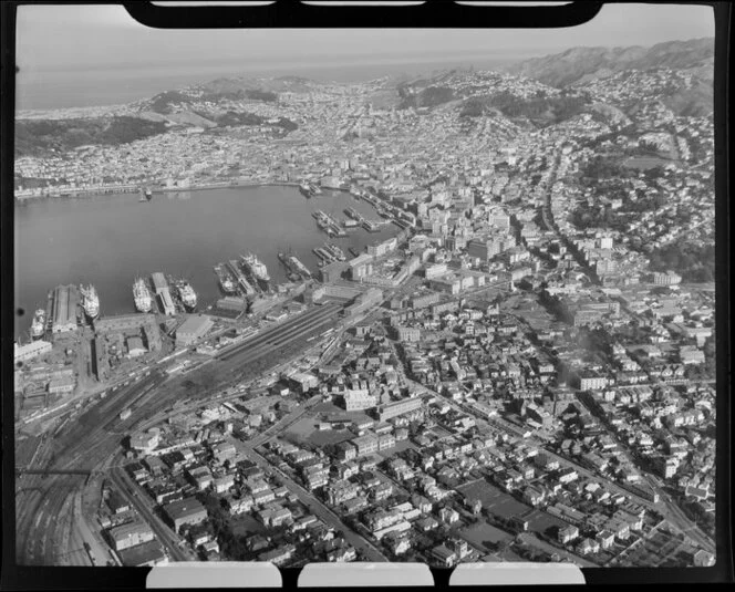 Thorndon, Wellington, showing city, railways and shipping