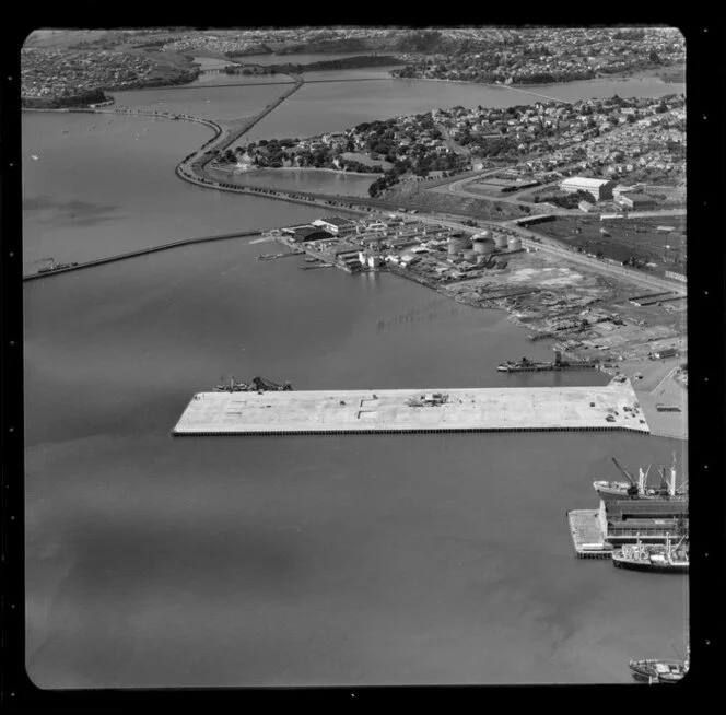 New wharf at Auckland waterfront, showing shipping