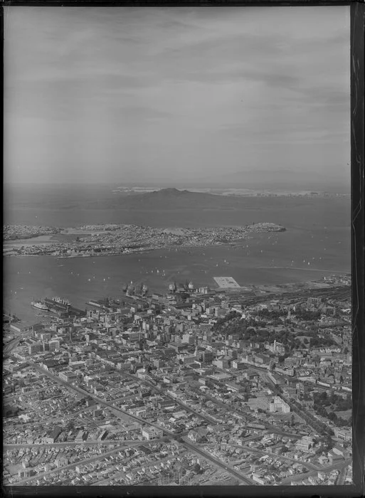 Auckland City and Harbour, showing Devonport and Rangitoto Island