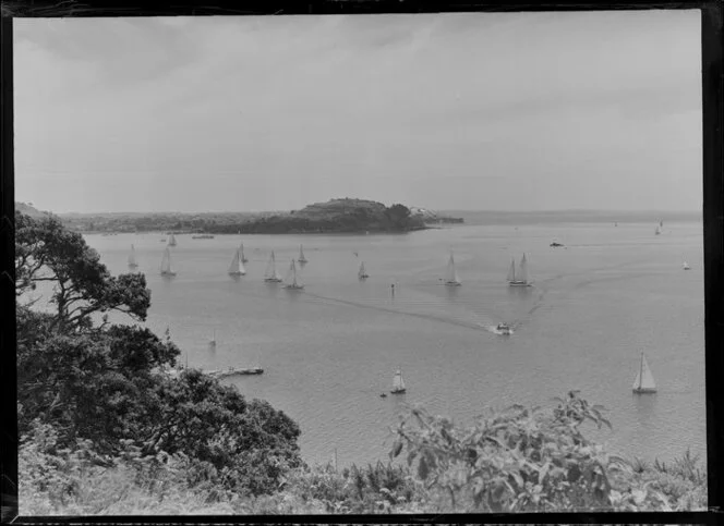 Yachting regatta off Bastion Point, Mission Bay, Auckland