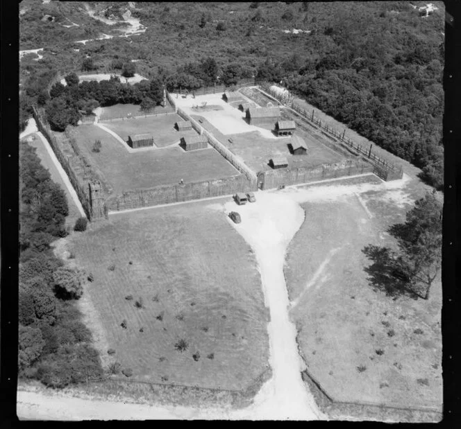 Aerial view of Whakarewarewa Pa, Rotorua