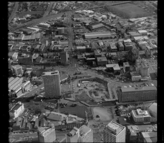 Auckland City Centre, Auckland, with Civic Administration Building and Town Hall at bottom of picture