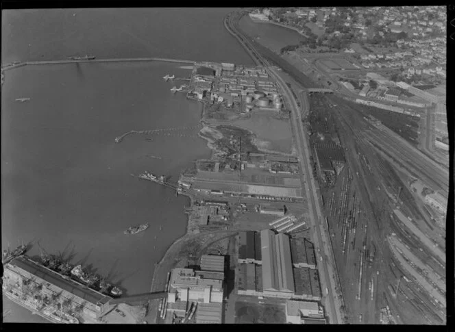 Import wharf under construction, Mechanics Bay, Auckland