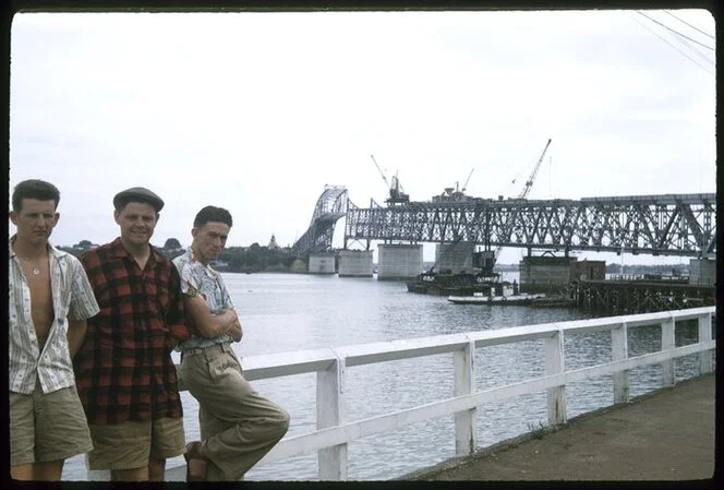 Auckland Harbour Bridge under construction