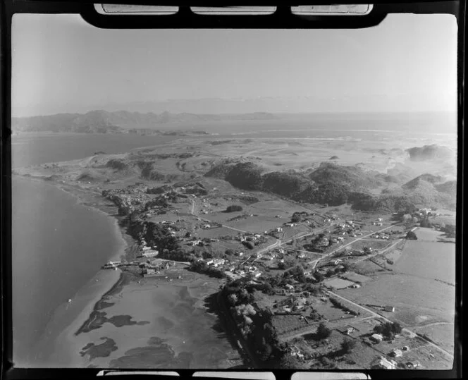 Kawhia, Otorohanga District, Waikato Region, including Te Wharu Bay, Kawhia Harbour, dunes, and view to the coast