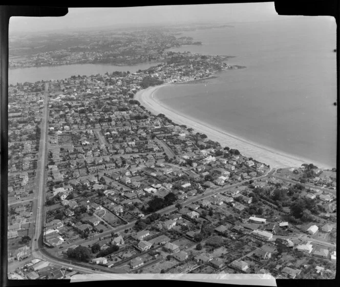 Takapuna, Auckland, showing beach and Lake Pupuke