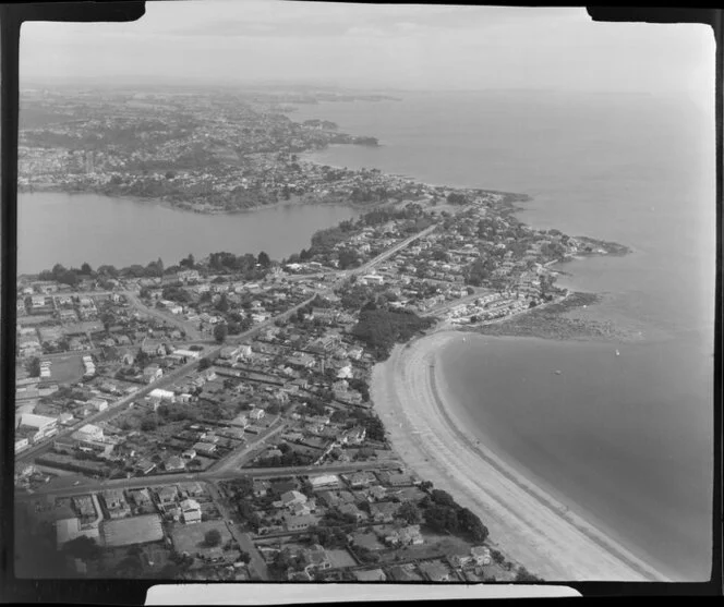 Takapuna, Auckland, showing beach and Lake Pupuke