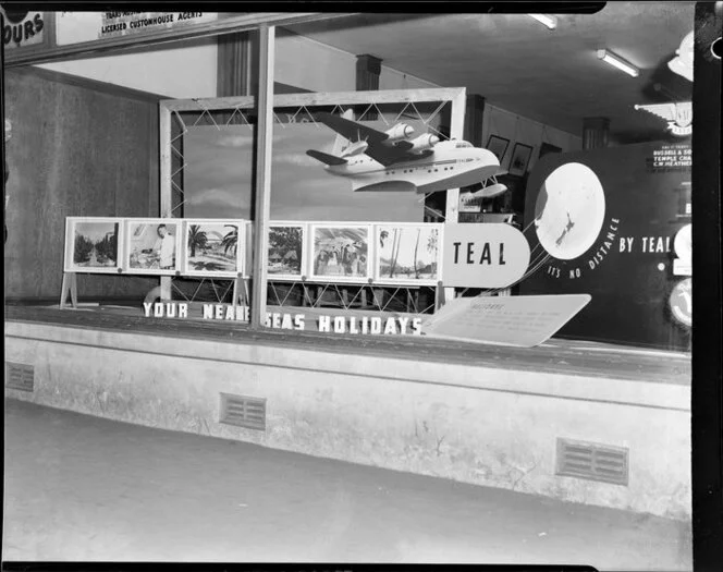 Tasman Empire Airways Limited window display at Russell and Sommers