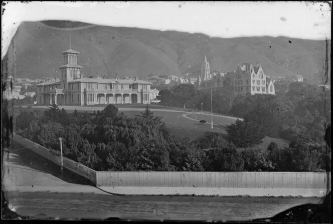 Government House, Thorndon, Wellington, showing grounds and Parliament Buildings beyond