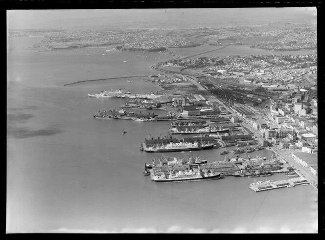 Auckland City waterfront area and shipping