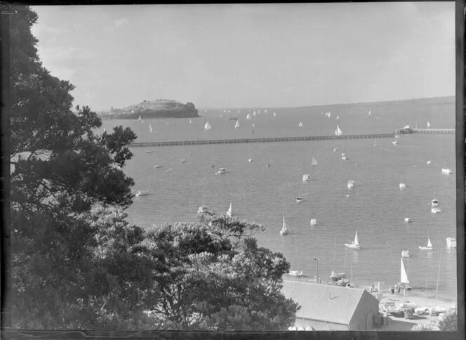Yachting Okahu Bay, showing Devonport (centre), Auckland