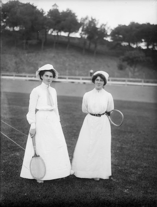 Two women with tennis rackets, Wanganui