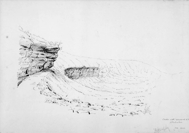 Heaphy, Charles 1820-1881 :Crater with recurved side, Otahuhu. 1868