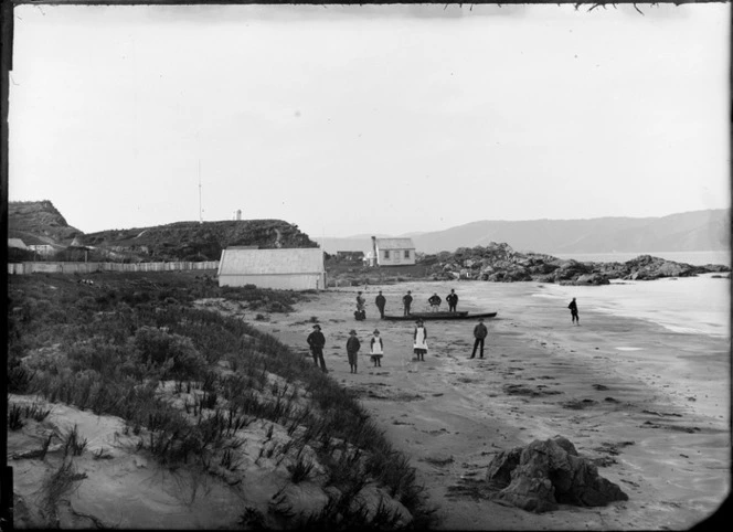 Worser Bay, Wellington, from the south, showing the coxwain's house and boat shed, in 1887