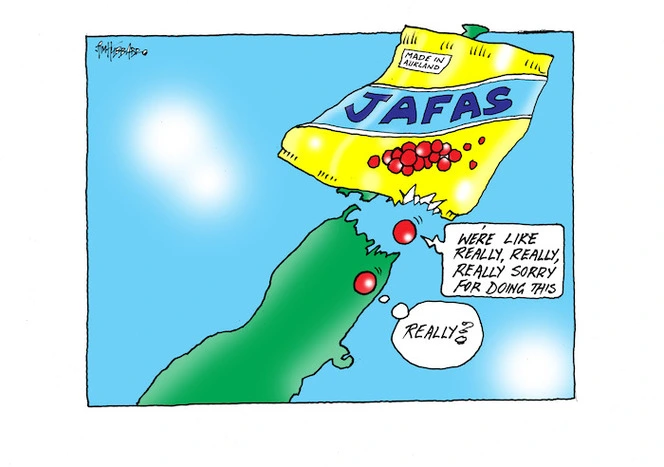 "We're like really, really, really sorry for doing this" - Jafas Made in Auckland, "Really?" - South Island