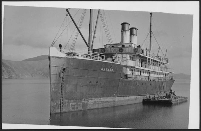 Matangi at a ship-breakers yard in Whakatahuri, Pelorus Sound, Marlborough - Photograph taken by James Douglas Wilkinson