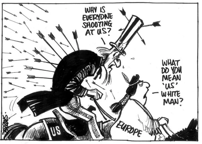 Evans, Malcolm, 1945- :'Why is everyone shooting at us?' 'What do you mean "us" white man? New Zealand Herald, 15 May 2003.