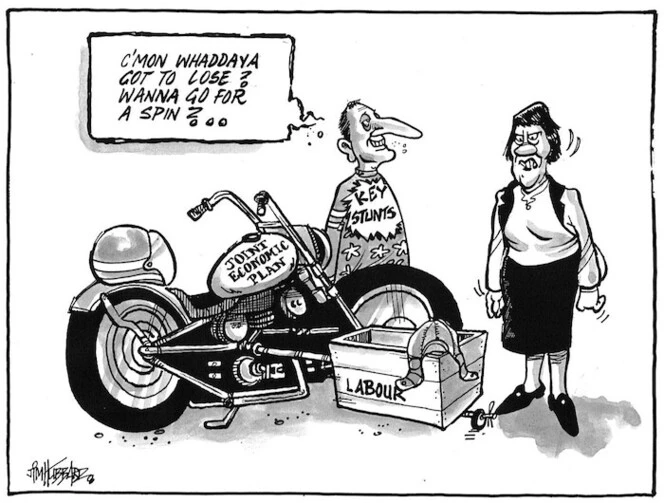 "C'mon whaddaya got to lose? Wanna go for a spin?..." 'Key stunts.' 'Joint economic plan.' 20 October, 2008.