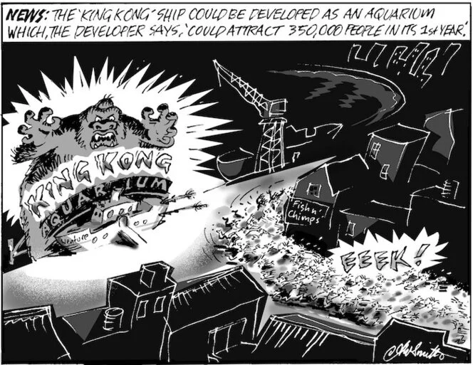 News. The 'King Kong' ship could be developed as an aquarium which, the developer says, 'could attract 350,000 people in its 1st year.' 12 July, 2006