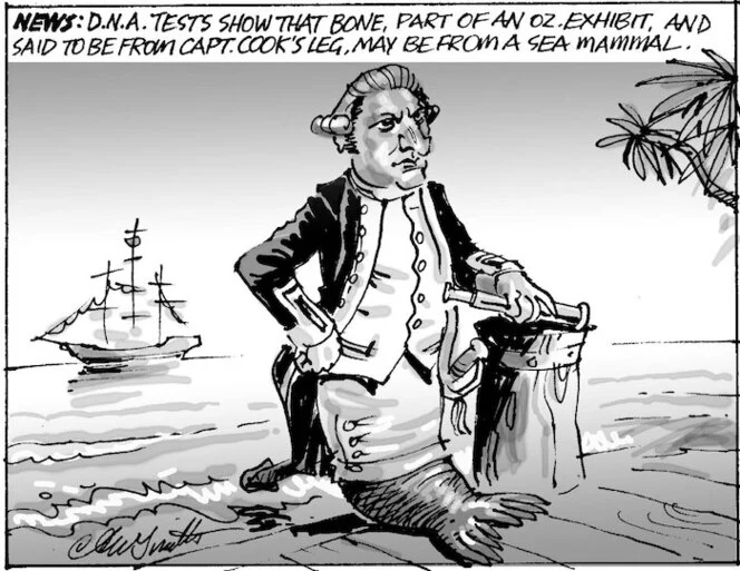 News. D.N.A. tests show that bone, part of an OZ exhibit, and said to be from Capt. Cook's leg, may be from a sea mammal. 19 May, 2004