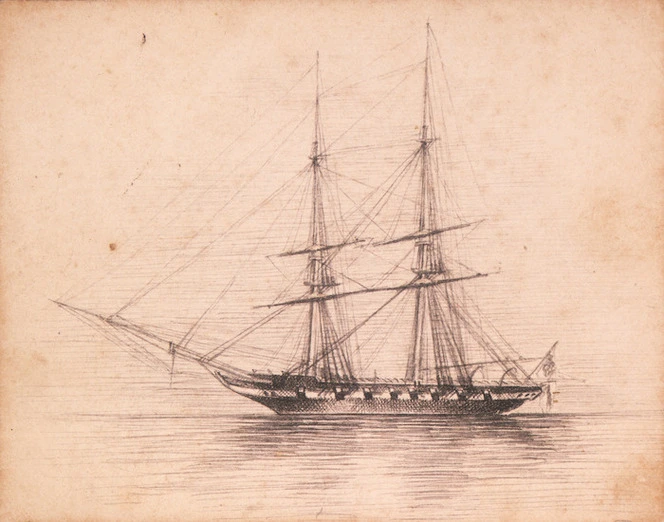 Heaphy, Charles 1820-1881 :[Brig on calm water. 1850s?]