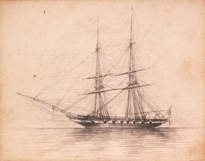 Heaphy, Charles 1820-1881 :[Schooner on calm water. 1850s?]