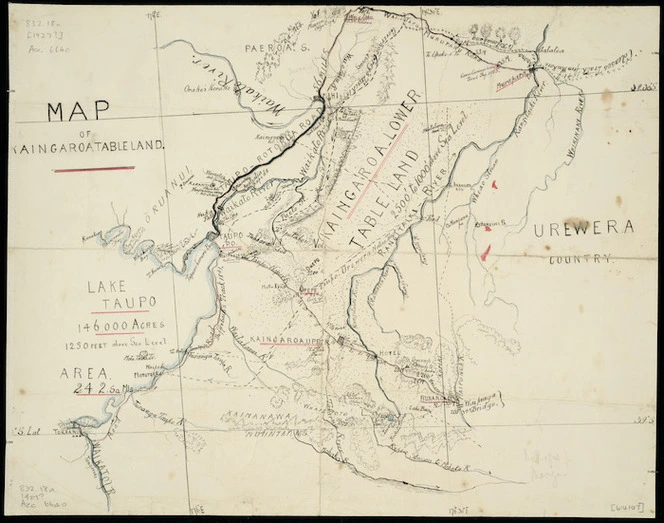 [Hill, Henry Thomas, 1849-1933] :Map of Kaingaroa tableland [ms map]. [H.H.].