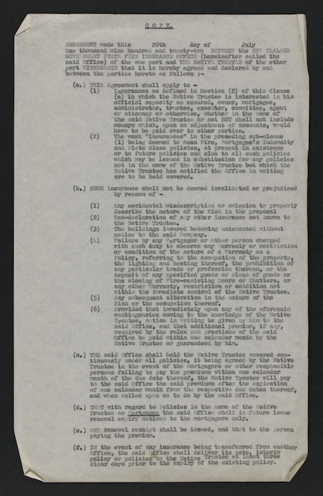 Papers re the Native Trustee, land blocks, copies of deeds, legal papers etc