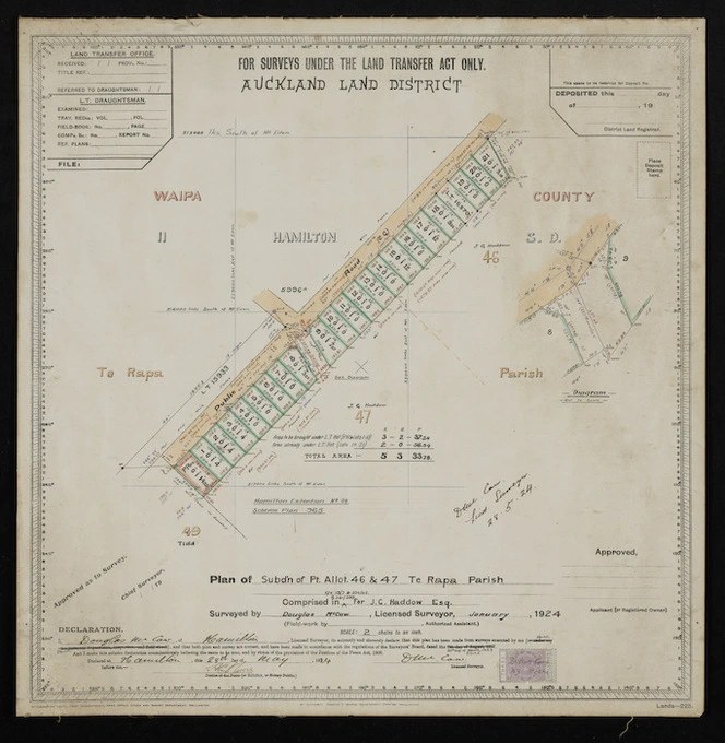 Plan of Subd'n of Pt. Allot. 46 & 47 Te Rapa Parish