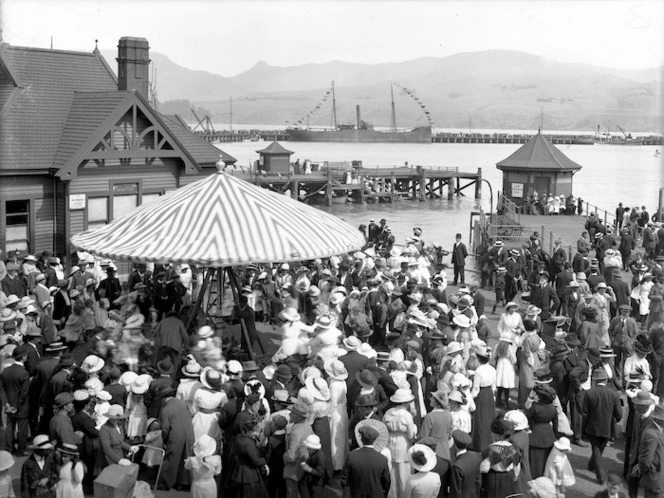 Fair on Lyttelton wharves, with a merry-go-round