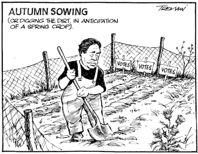 Tremain, Garrick, 1941- :Autumn Sowing (or digging the dirt in anticipation of a spring crop). Otago Daily Times, 15 March 2005.