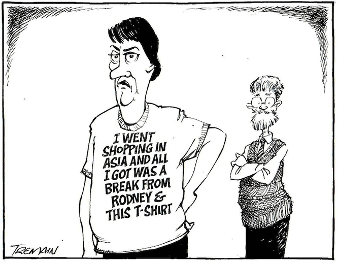 Tremain, Garrick, 1941- :I went shopping in Asia and all I got was a break-down from Rodney & this T-shirt. Otago Daily Times, 3 June 2005.