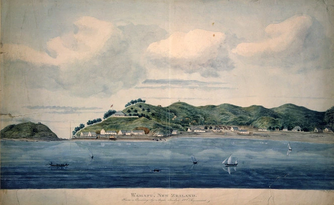 Williams, John d 1905 :Wahapu, New Zealand. From a drawing by Major Bridge 58th Regiment. [1845?] / John Williams 58[th]