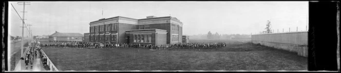 Students lined up around the outside of the Central School in Palmerston North