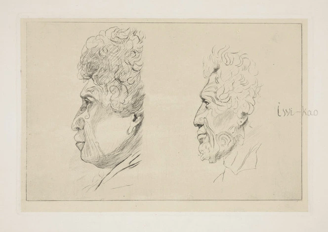 Meryon, Charles, 1821-1868 :[Unidentified Maori, and] Iwi-kao [Etched by Auguste Delatre between 1877 and 1888]