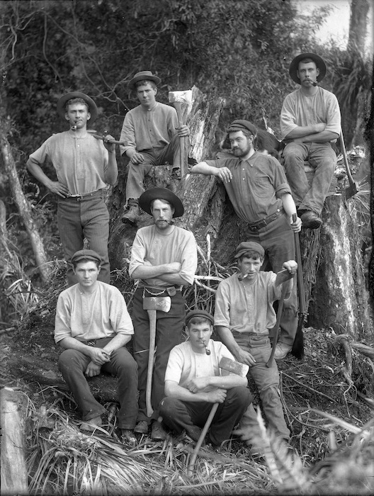 Timber industry workers taking a break