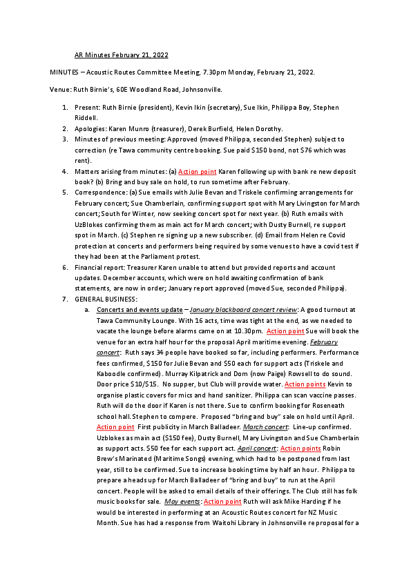 Acoustic Routes Minutes for 2022