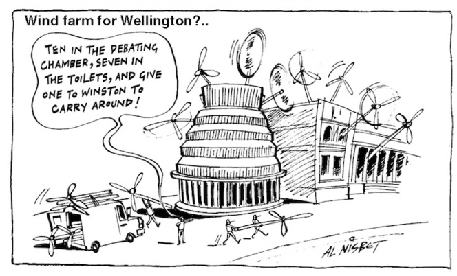 Wind farm for Wellington?.. "Ten in the debating chamber, seven in the toilets, and give one to Winston to carry around!" 7 June, 2005