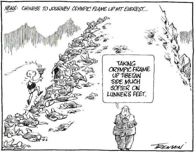 News. Chinese to journey Olympic flame up Mt Everest... "Taking Orympic frame up Tibetan side much softer on lunner's feet." 19 March, 2008