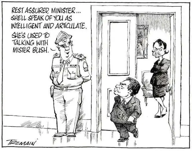 "Rest assured, Minister... She'll speak of you as intelligent and articulate. She's used to talking with Mister Bush." 20 November, 2007