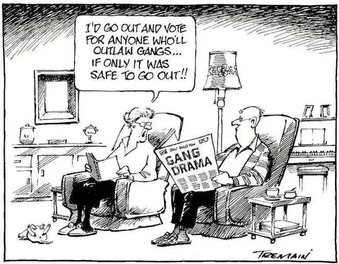 Gang drama. "I'd go out and vote for anyone who'll outlaw gangs... If only it was safe to go out!!" 16 June, 2007