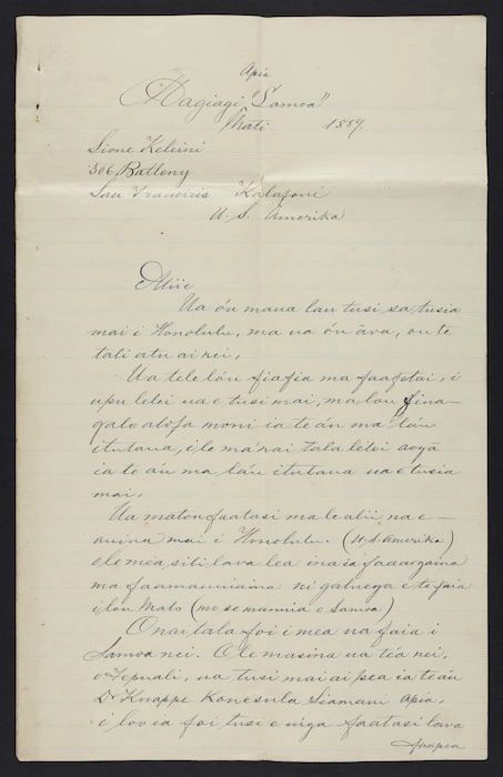 Letter from Mata'afa Iosefa to John C Klein