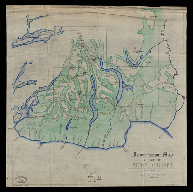 Reconnaissance map of part of Fiord County drawn by John Hay, surveyor, June 1883 [tracing of ms. map] by Public Works Department, Invercargil, 23 February 1934.