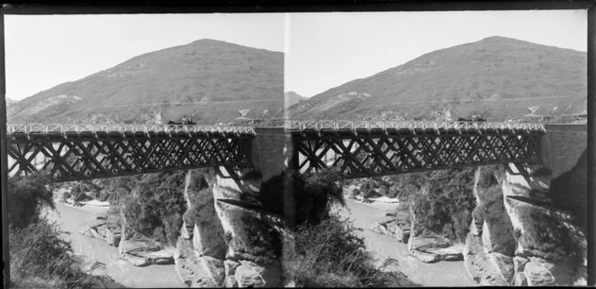 Horse and cart on bridge over Shotover River, Queenstown-Lakes District, Otago Region