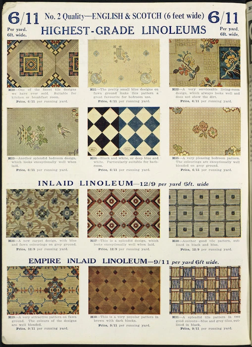 Farmers Trading Co. Ltd :No. 2 quality. English & Scotch highest grade linoleums. 6/11 per yard. 6 ft wide. [1929?].