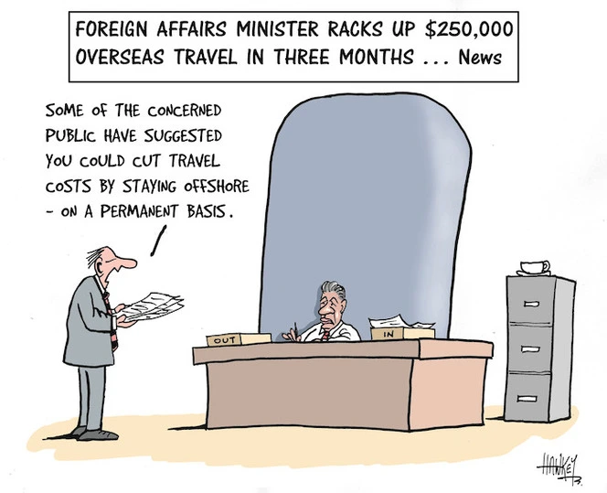 Foreign Affairs Minister racks up $250,000 overseas travel in three months...News. "Some of the concerned public have suggested you could cut travel costs by staying offshore - on a permanent basis." 14 November, 2006.